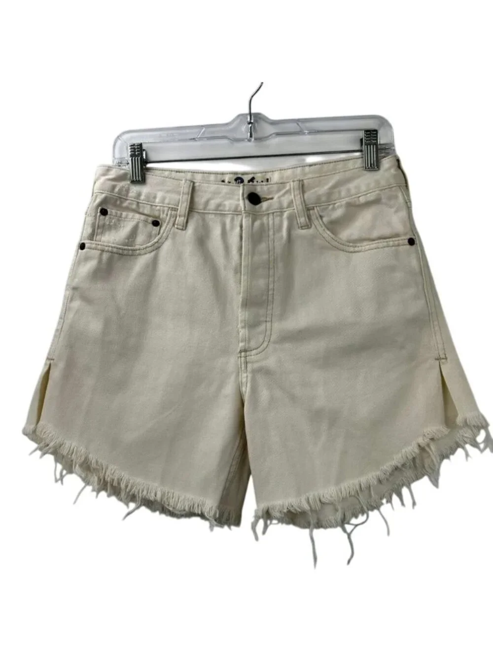 We The Free Shorts Women's Size 26 Cream Jean Denim Distressed Raw Hem Pockets